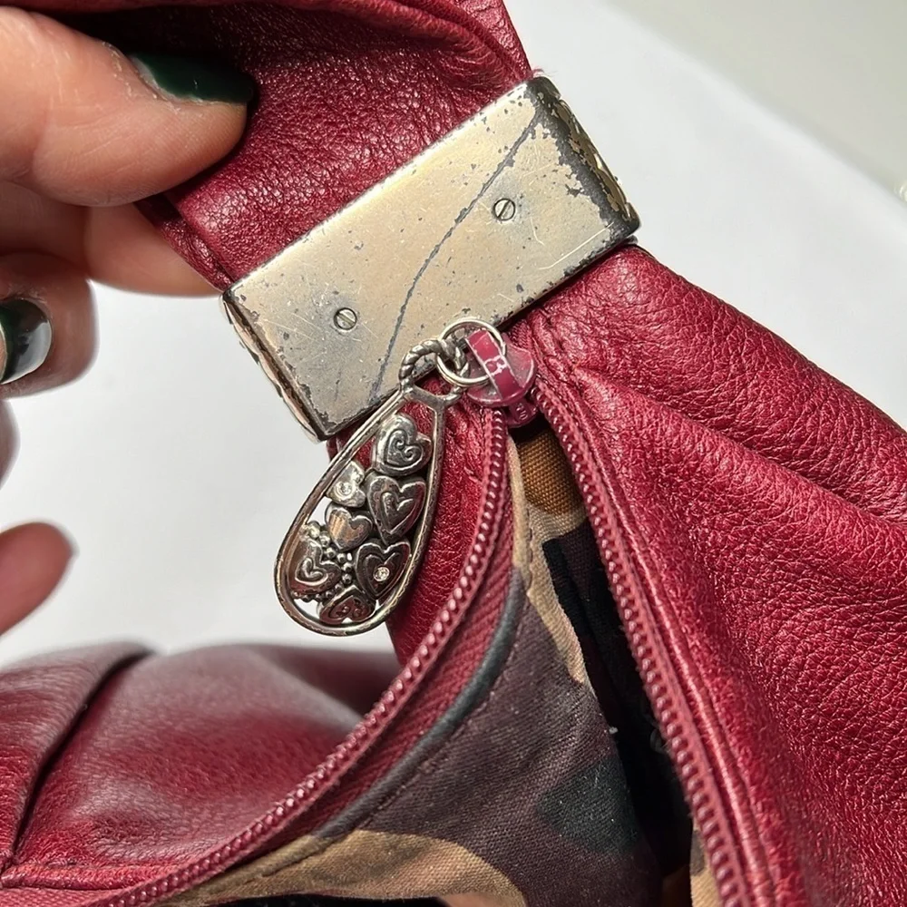 Brighton Burgundy Red Leather Hobo Zipper Shoulder Bag - Picture 11 of 11